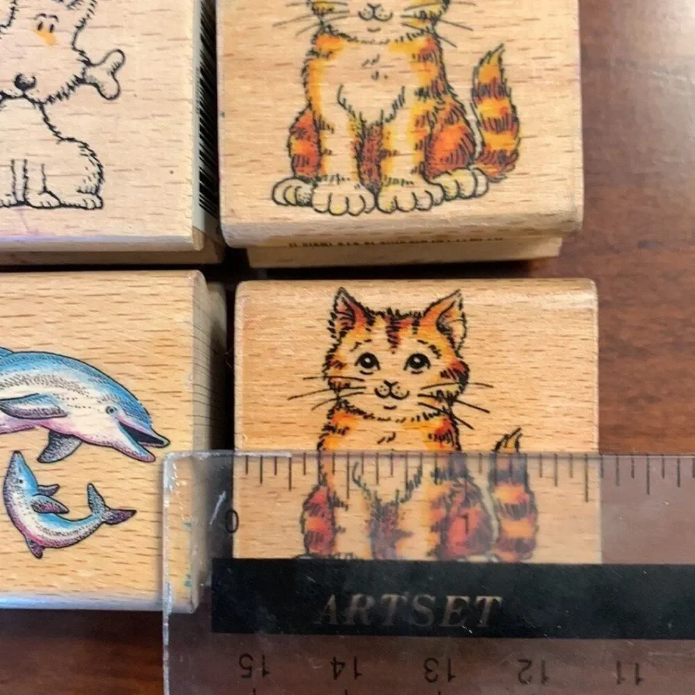 Lot of Rubber Stamp Wooden Mount Animal Collection